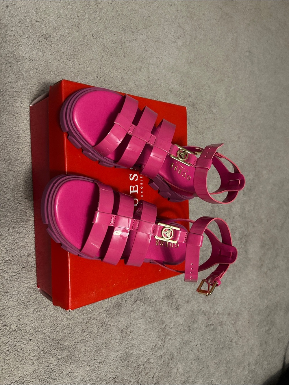 Guess Hot Pink Strappy Platform Sandals
